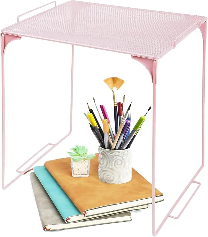 Locker Organizer Shelf, Stackable, Extra Tall, Fits Standard Size School Lockers (Pink) | Amazon (US)