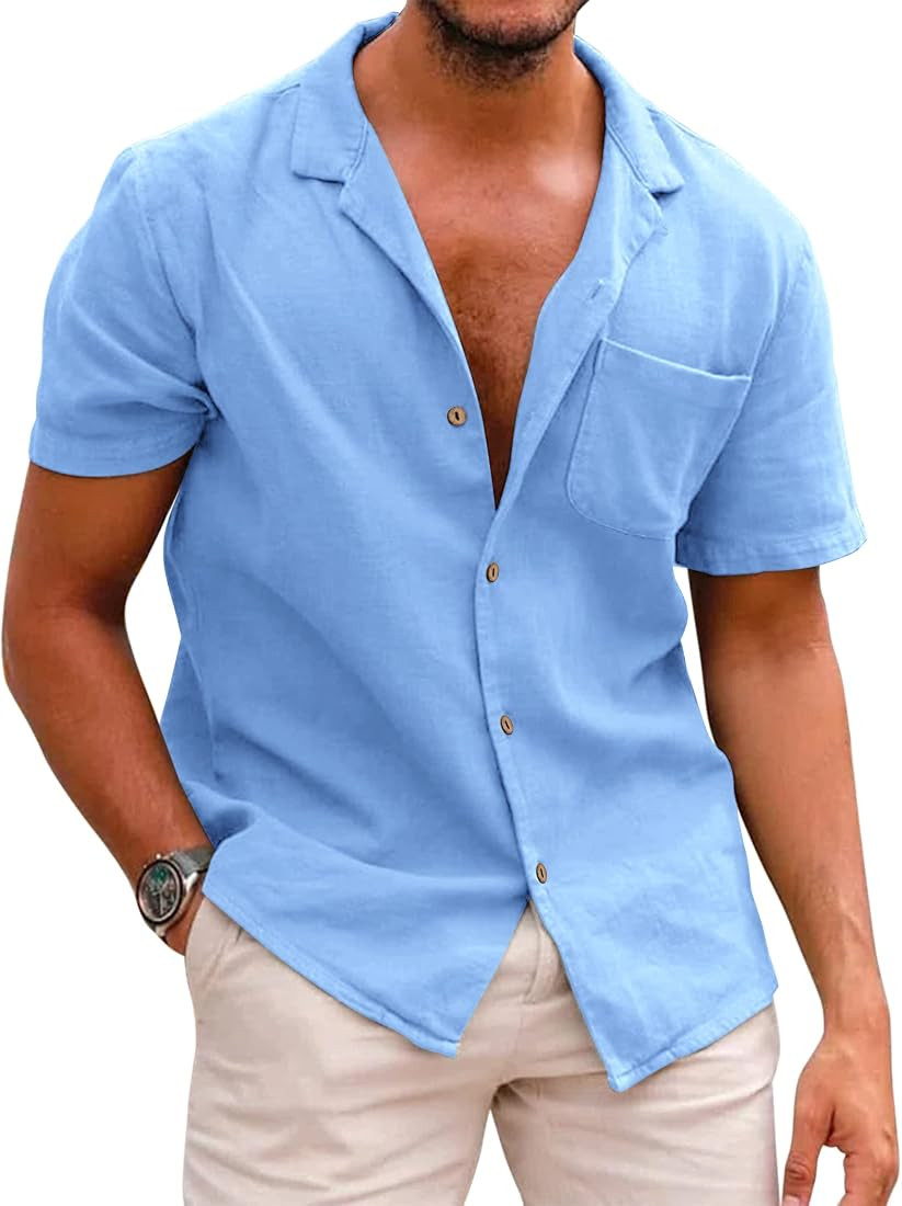 COOFANDY Men's Hawaiian Floral Shirts Cotton Linen Button Down Tropical Holiday Beach Shirts | Amazon (US)