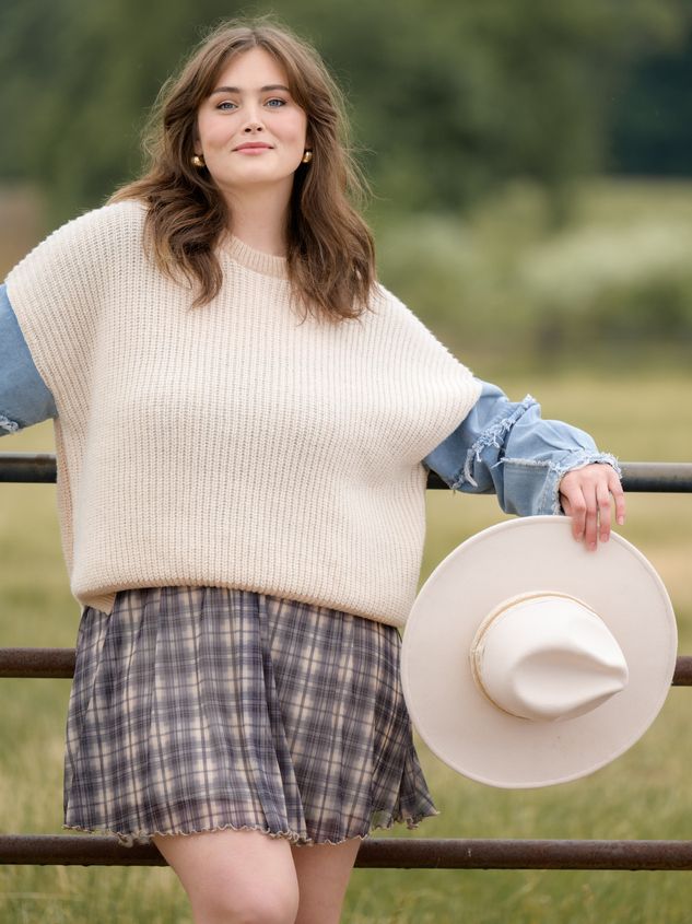 Elodie Neutral Denim Sleeve Sweater | Arula | Arula