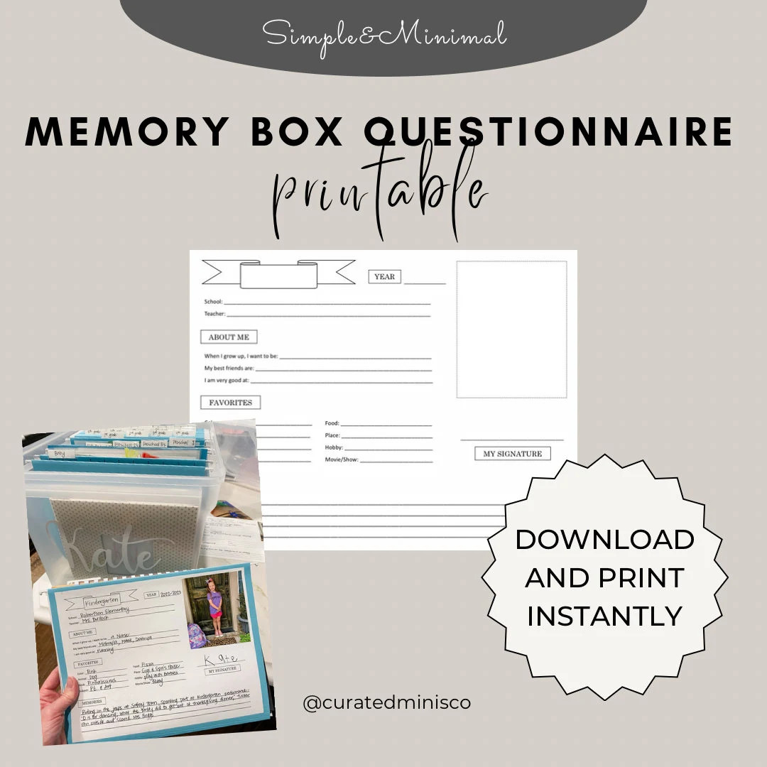 Memory Box Folder Cover, Memory Box Questionnaire, Printable Kids Interview Questions, Keepsake B... | Etsy (US)