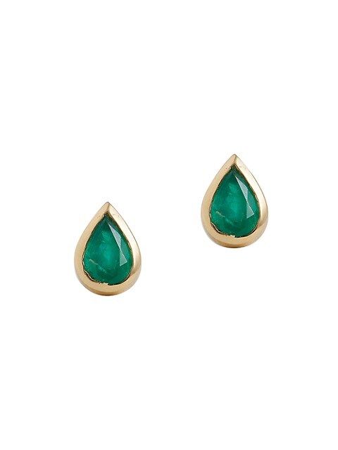 Loren Stewart Teardrop 14K Yellow Gold &amp; Green Quartz Stud Earrings | Saks Fifth Avenue