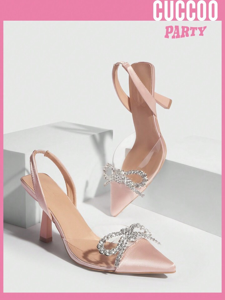Cuccoo Party Collection Woman Shoes Valentine Day  Fashion Rhinestone Decorated Point Toe Pink Hi... | SHEIN
