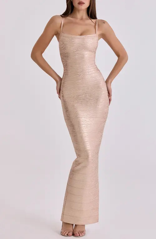 HOUSE OF CB The Body Bandage Maxi Dress in Champagne at Nordstrom, Size X-Large | Nordstrom