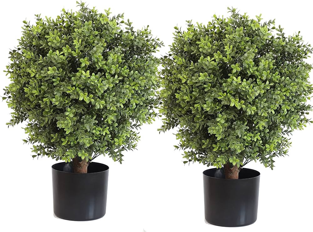 Artificial Topiary Ball Tree, 2 Pack Artificial Plants Outdoor, Ball Shaped Boxwood Topiary, Arti... | Amazon (US)