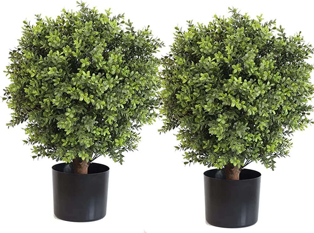 Artificial Topiary Ball Tree, 2 Pack Artificial Plants Outdoor, Ball Shaped Boxwood Topiary, Arti... | Amazon (US)