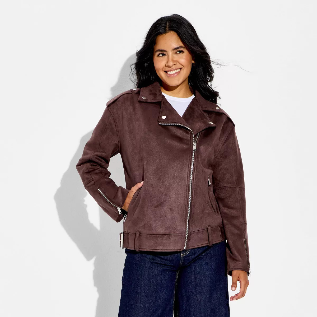 Women's Suede Biker Jacket - Wild Fable™ Dark Brown M | Target
