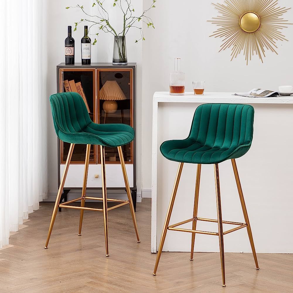 Sidanli Bar Height Stools Set of 2, Gold Bar Chairs in Modern Design, Green Bar Stools for Kitche... | Amazon (US)