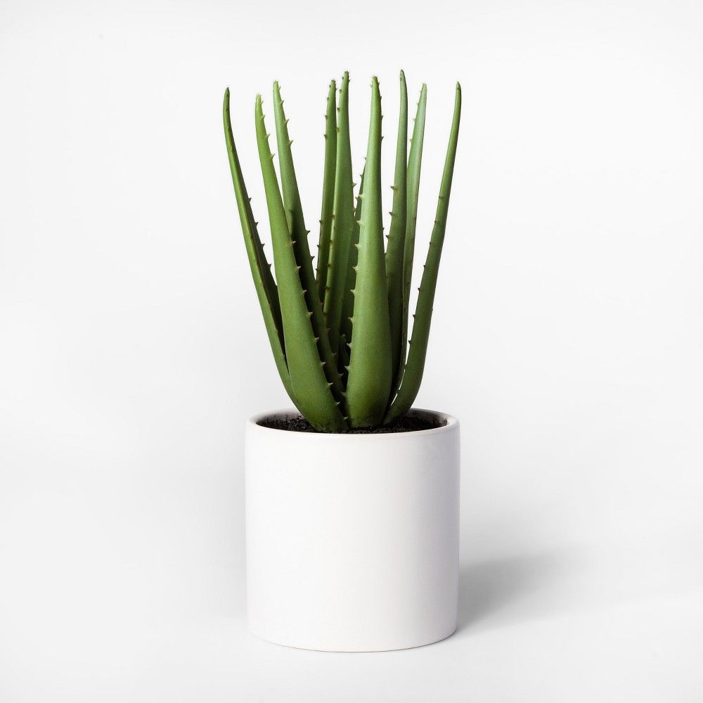 12.5"" x 5"" Artificial Aloe Plant In Pot Green/White - Project 62 | Target