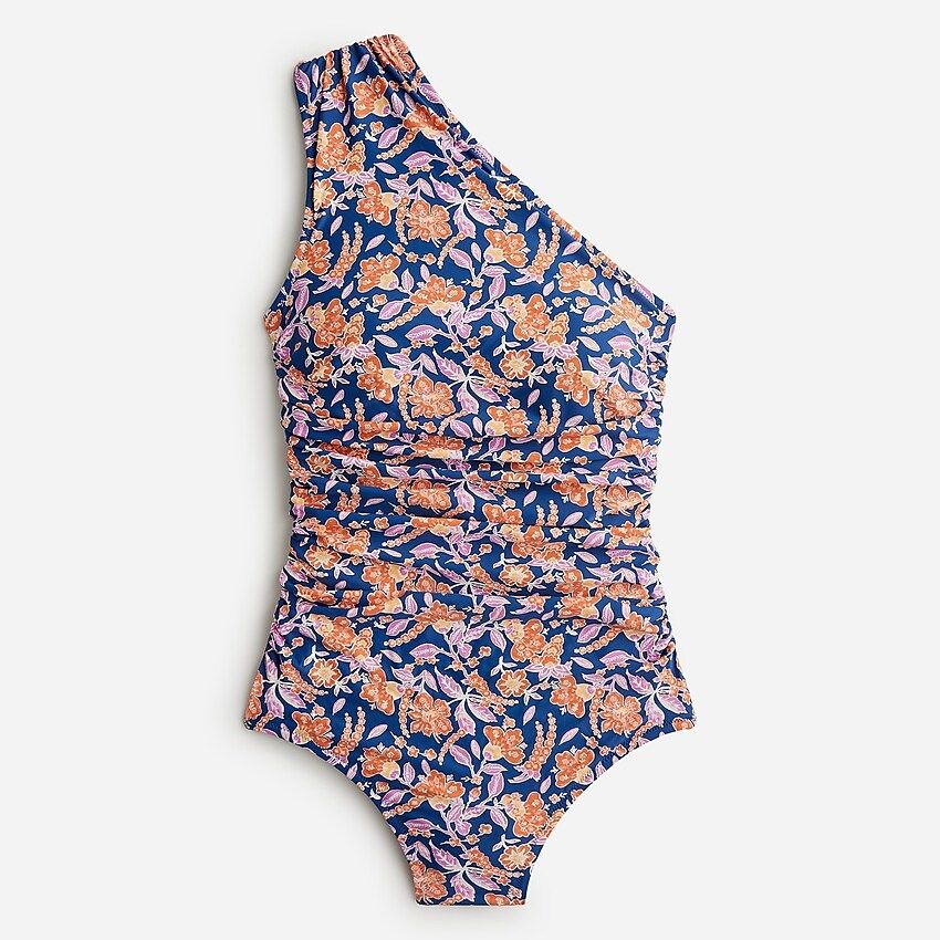 Ruched one-shoulder one-piece in painted block print | J.Crew US