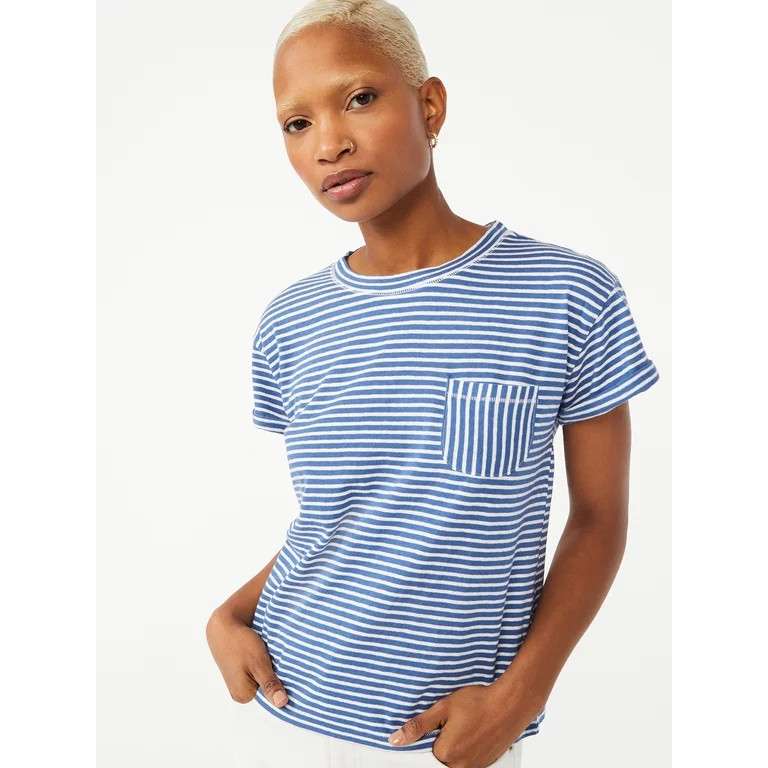 Free Assembly Women's Pocket T-Shirt with Cuffed Short Sleeves | Walmart (US)