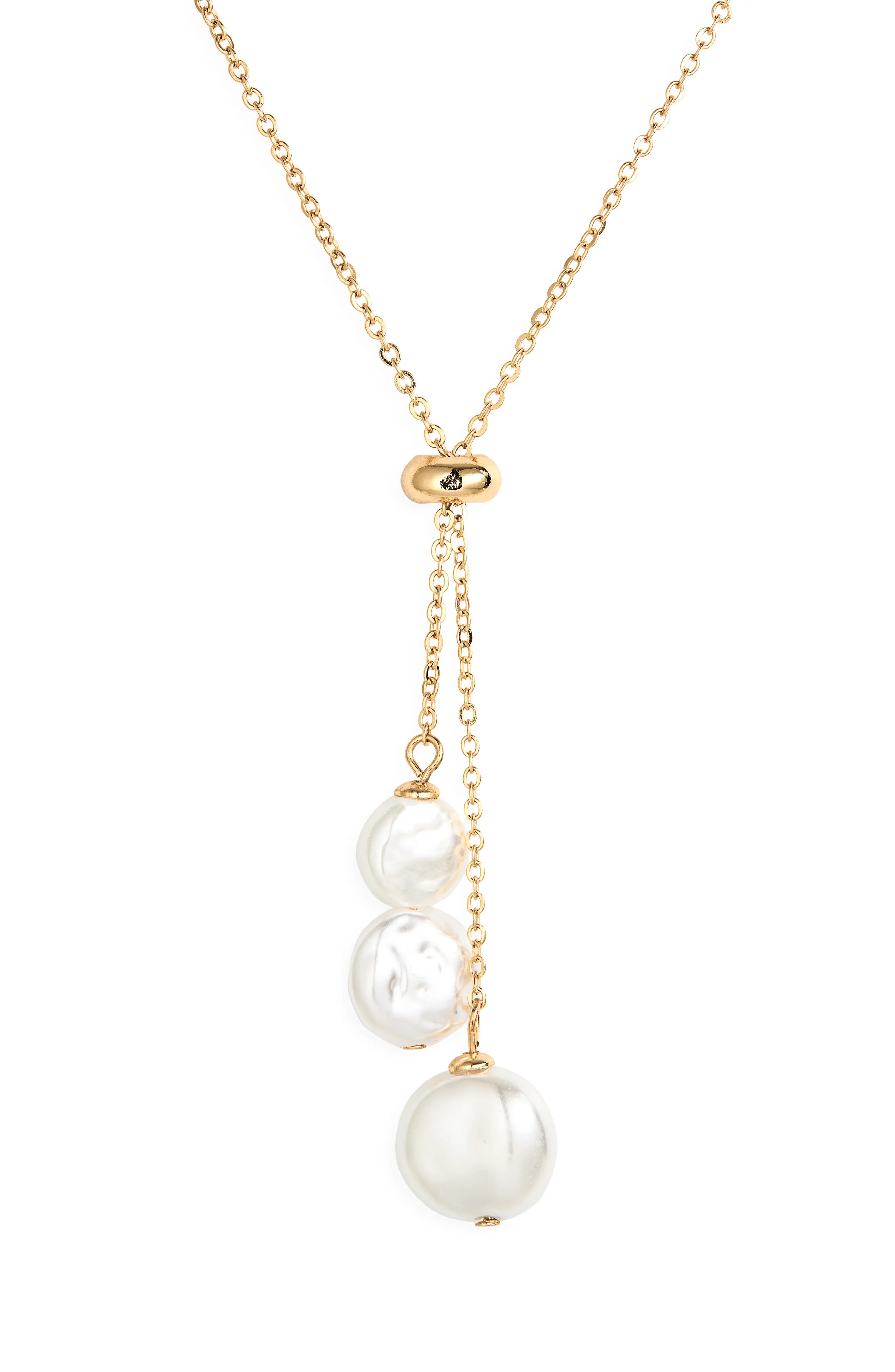 NORDSTROM RACK Faux Pearl Lariat Necklace in White- Gold at Nordstrom Rack | Nordstrom Rack