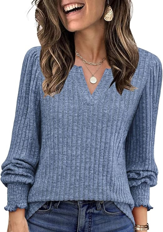 Lylinan Womens Sweaters V Neck Long Sleeve Pullover Tops Fall Fashion Casual Clothes S-XXL | Amazon (US)