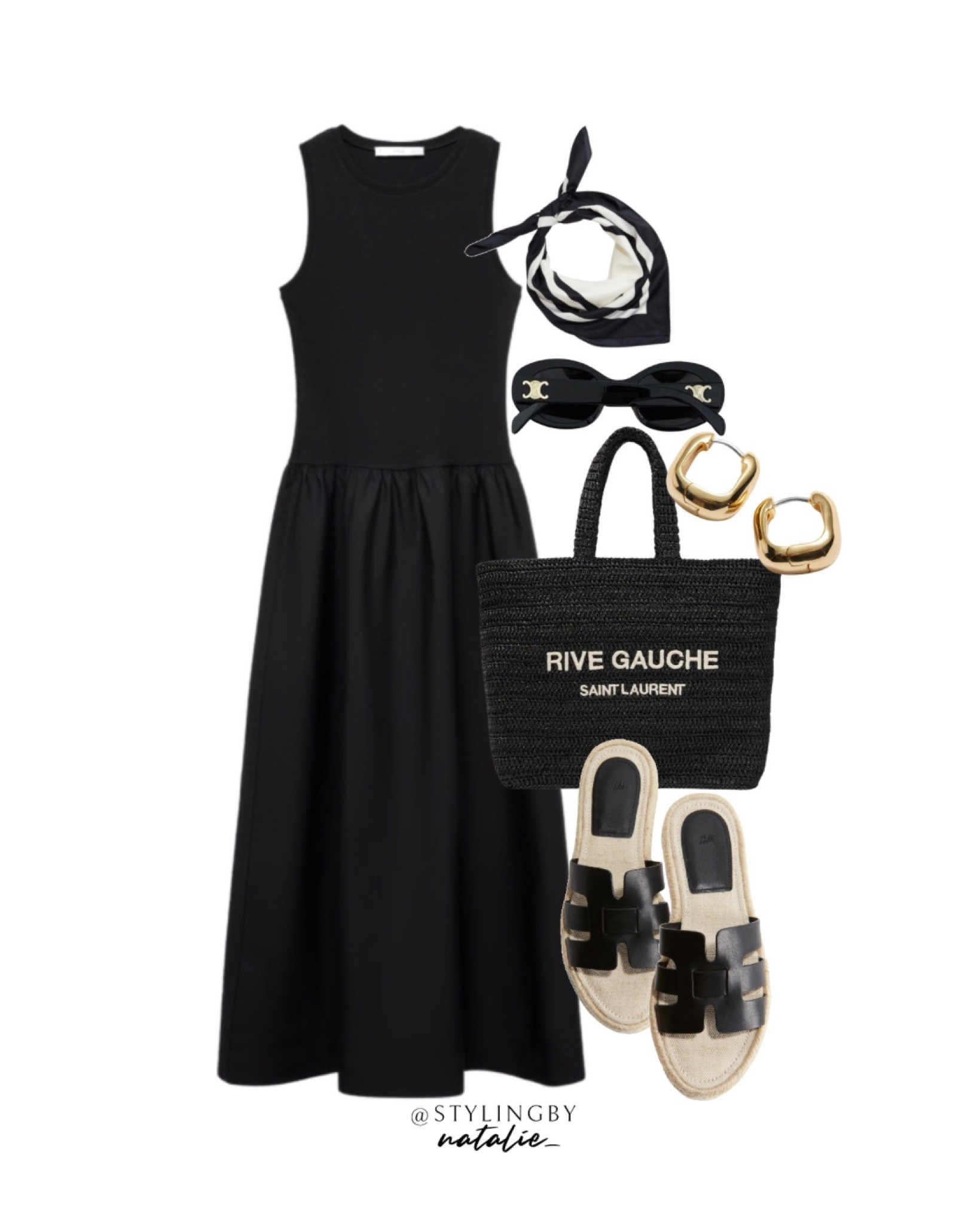 Black midi dress, espadrille sandals, celine sunglasses, hoop earrings, neck tie & Saint Laurent tote bag.
A-line dress, summer dress midaxi dress, holiday outfit, casual chic.

#LTKstyletip #LTKmidsize #LTKeurope