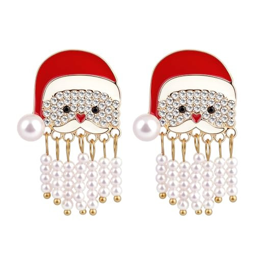 SmileBelle Santa Earrings for Women, Beaded Christmas Earrings Matching Santa Outfits as Christmas Gifts, Dangling Xmas Jewelry with Rhinestone as New Year Accessories for Stocking Stuffers | Amazon (US)