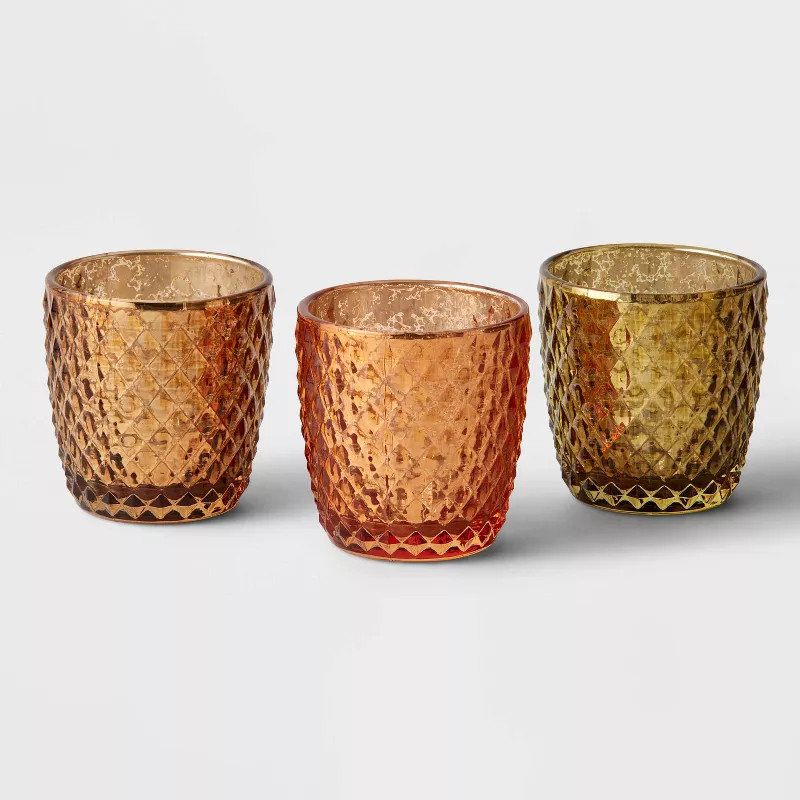 3pc Tealight Cut Glass Candle Holder Gold - Wondershop™ | Target