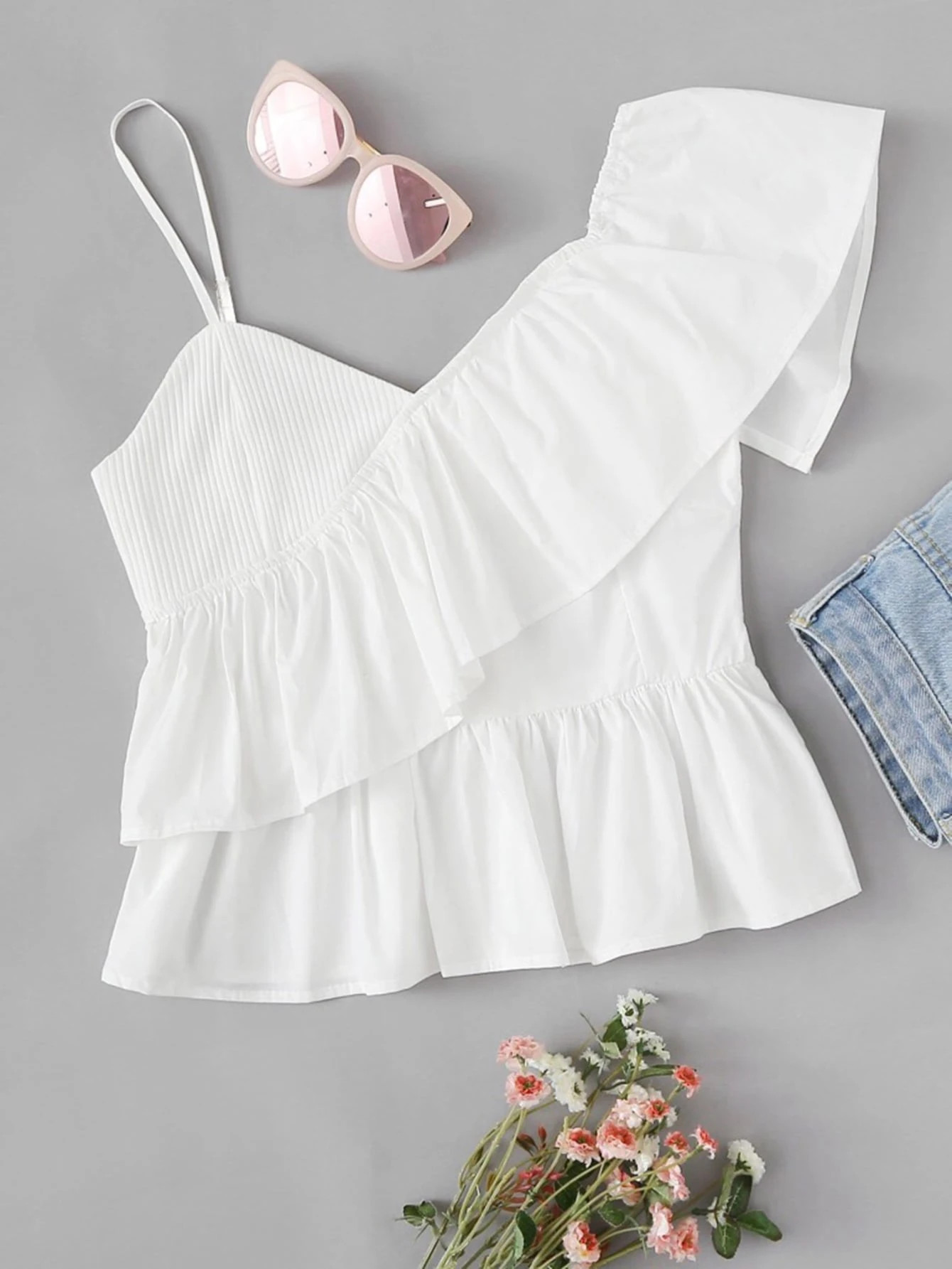 Ruffled Asymmetrical Peplum Top | SHEIN