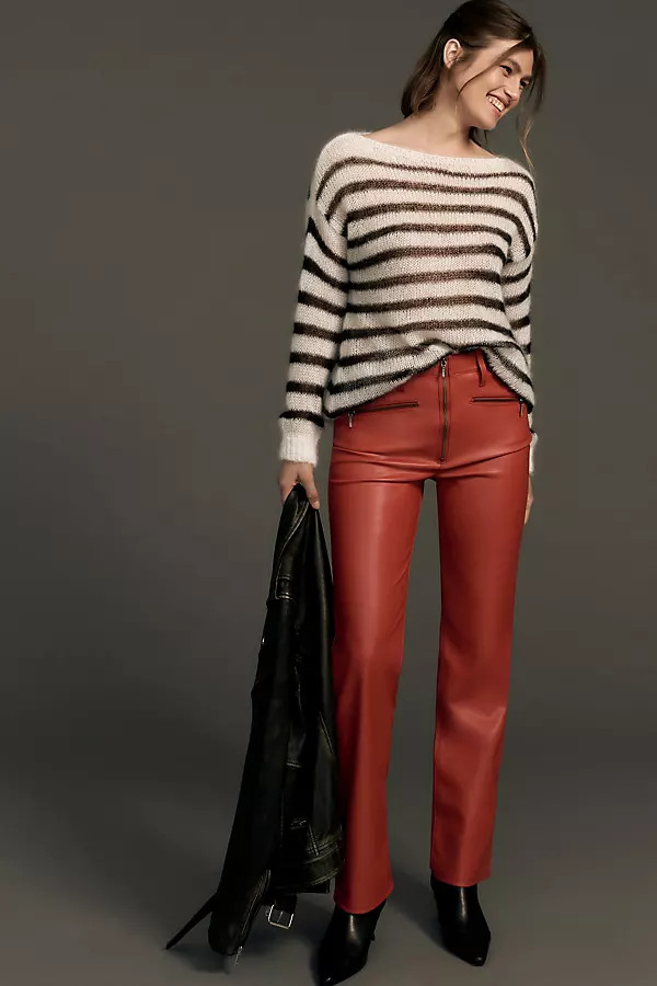 Cassie Exposed Zipper Faux-Leather Pants By Anthropologie in Red Size 28 | Anthropologie (US)