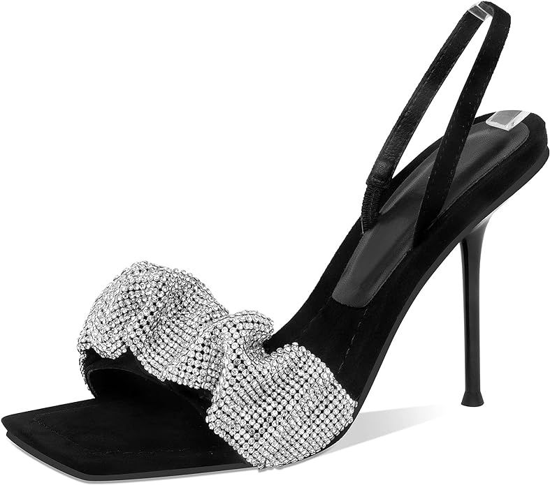 YOWMNS Women Summer Sexy Peep Square Toe Slingbacks Stiletto High Heel Sandals Wedding Praty Plea... | Amazon (US)