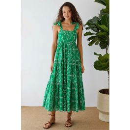 Green Eyelet Embroidered Tie-Strap Maxi Dress | Chicwish