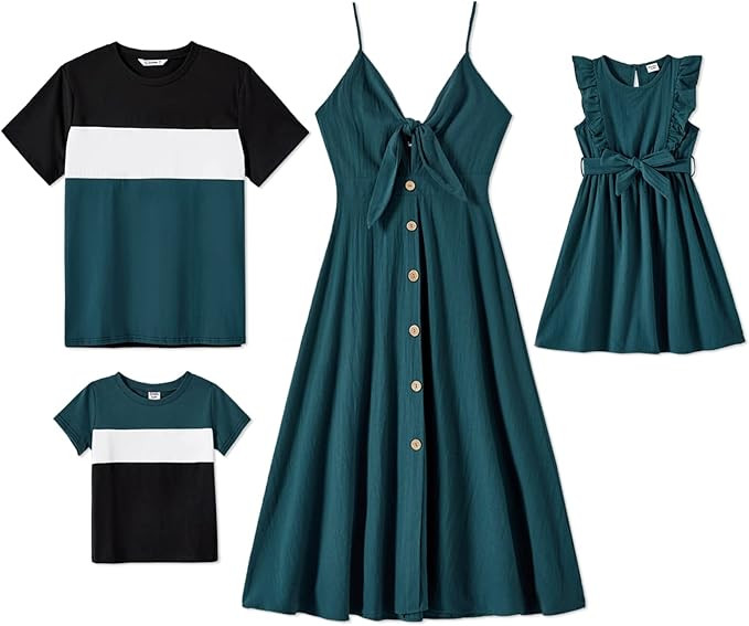 PATPAT Matching Family Outfits Mommy and Me Spaghetti Strap Casual Sleeveless Dresses and Short-S... | Amazon (US)