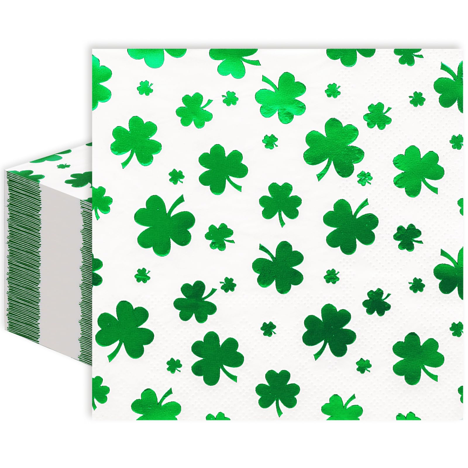 JarThenaAMCS 100Pcs St. Patrick's Day Shamrock Cocktail Napkins 3ply Foil Green Clover Disposable... | Amazon (US)