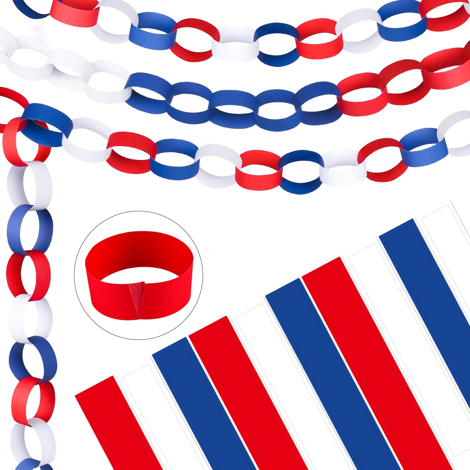 Morcheiong 300 Paper Chains 4th of July Paper Strips for Crafting DIY Independence Day Party Decorations Supplies | Amazon (US)