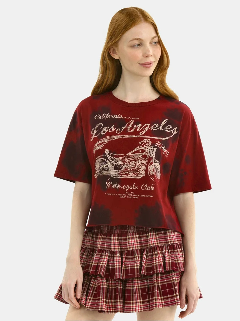 No Boundaries Boxy Cropped Graphic Tee with Short Sleeves, Women's | Walmart (US)