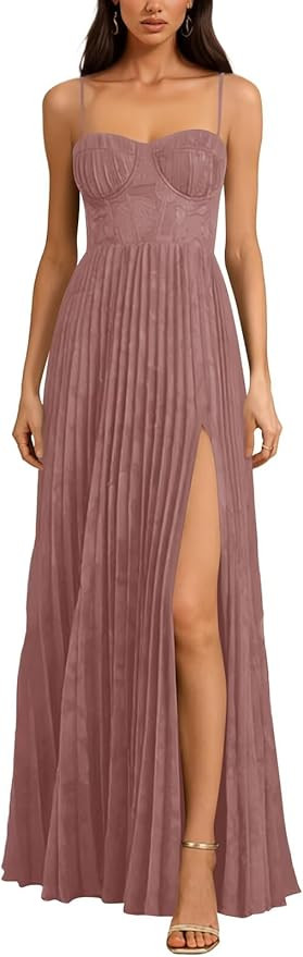 Amazon.com: Wenlion 2026 Spring Summer Wedding Guest Dress Formal Long Pleated Floral Tulle Prom ... | Amazon (US)