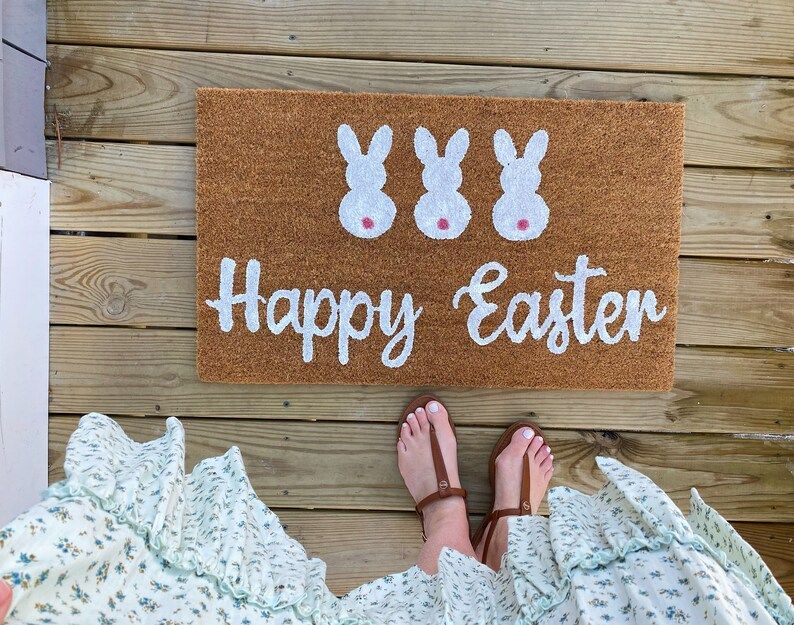 Happy Easter with bunnies doormat | Etsy (US)