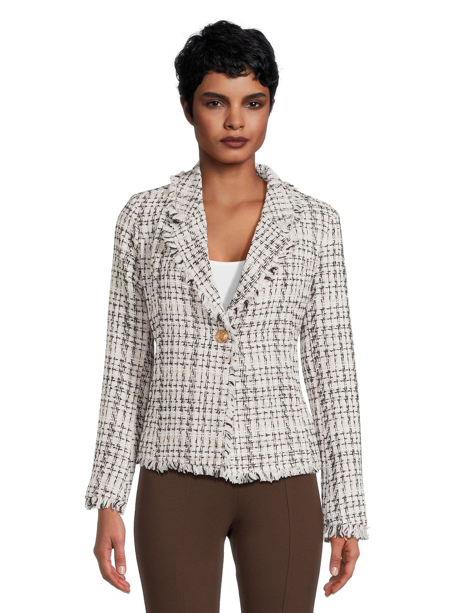 Attitude Unknown Women's Fancy Tweed Structured Blazer, Sizes XS-XL | Walmart (US)