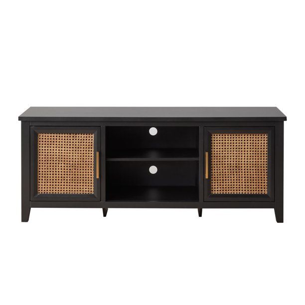 Mayview Carlson Wood and Cane TV Stand for TVs up to 60", Quick Assembly, Black | Walmart (US)
