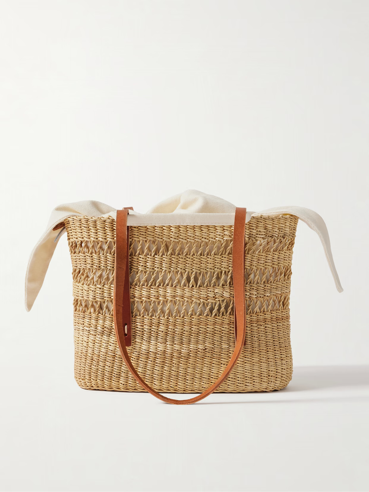 MUUÑ - Bicro Micro Leather-trimmed Woven Straw Tote - Brown - One size | NET-A-PORTER APAC