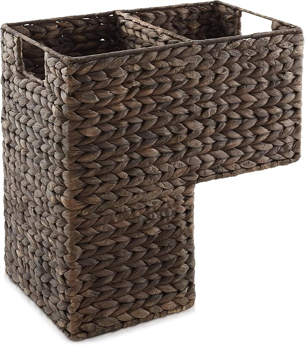 Casafield Stair Step Basket with Handles, Espresso Dark Brown - Woven Water Hyacinth Staircase Ba... | Amazon (US)