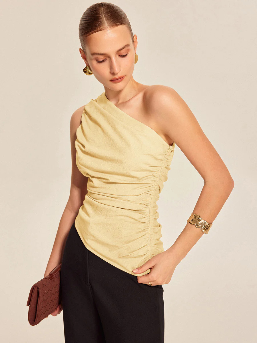 Ruched Side One-Shoulder Top | Commense