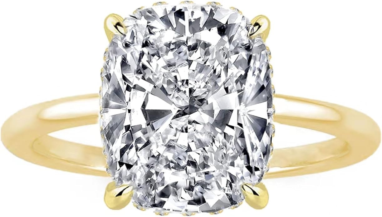 4CT Elongated Cushion Cut Engagement Rings for Women, Simulated Diamond Ring, 925 Sterling Silver... | Amazon (US)