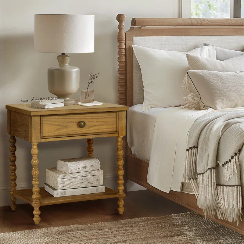 Beckett Turned Wood Spindle Nightstand with Drawer & Shelf | Wayfair North America