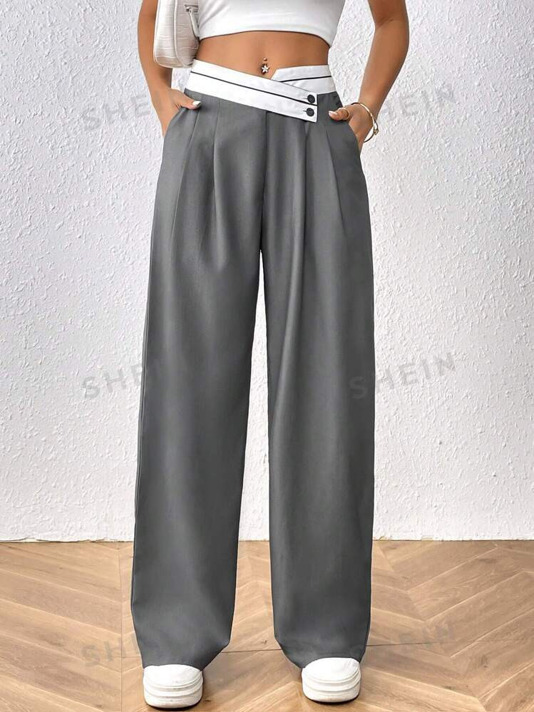 TrendsSHEIN Essnce High Waist Slant Pocket Straight Leg Dress Pants | SHEIN