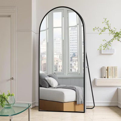 Black Full-Length Right-Angled Arched Mirror with Thin Edge in Aluminum Alloy, 180x96x1.5cm (With Bracket) | Target