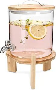 Navaris Beverage Dispenser with Stand - 1.3 Gallon (5L) Glass Drink Dispenser with Spigot, Lid, W... | Amazon (US)