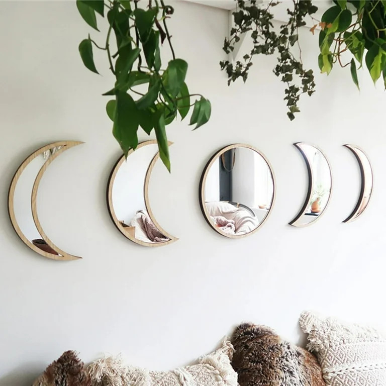 XMMSWDLA 5 Pieces Scandinavian Natural Decor Acrylic Wall Decorative Mirror Interior Design Woode... | Walmart (US)