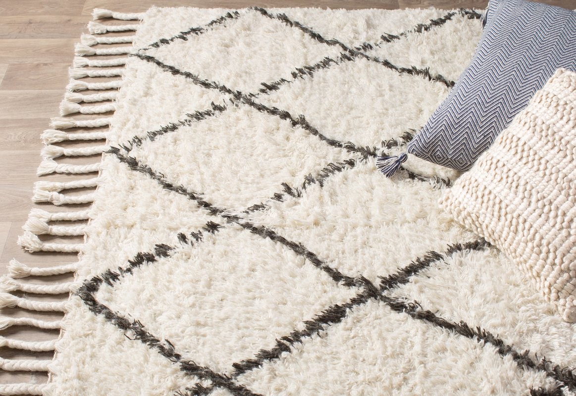 Twinar Hand-Knotted Wool Off White/Dark Grey Area Rug | Wayfair North America