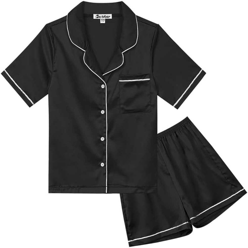 Jxstar Girls Boys Satin Pajamas Sets Kids Silk Button-Down PJS Summer Lounge Sets Sleepwear | Amazon (US)