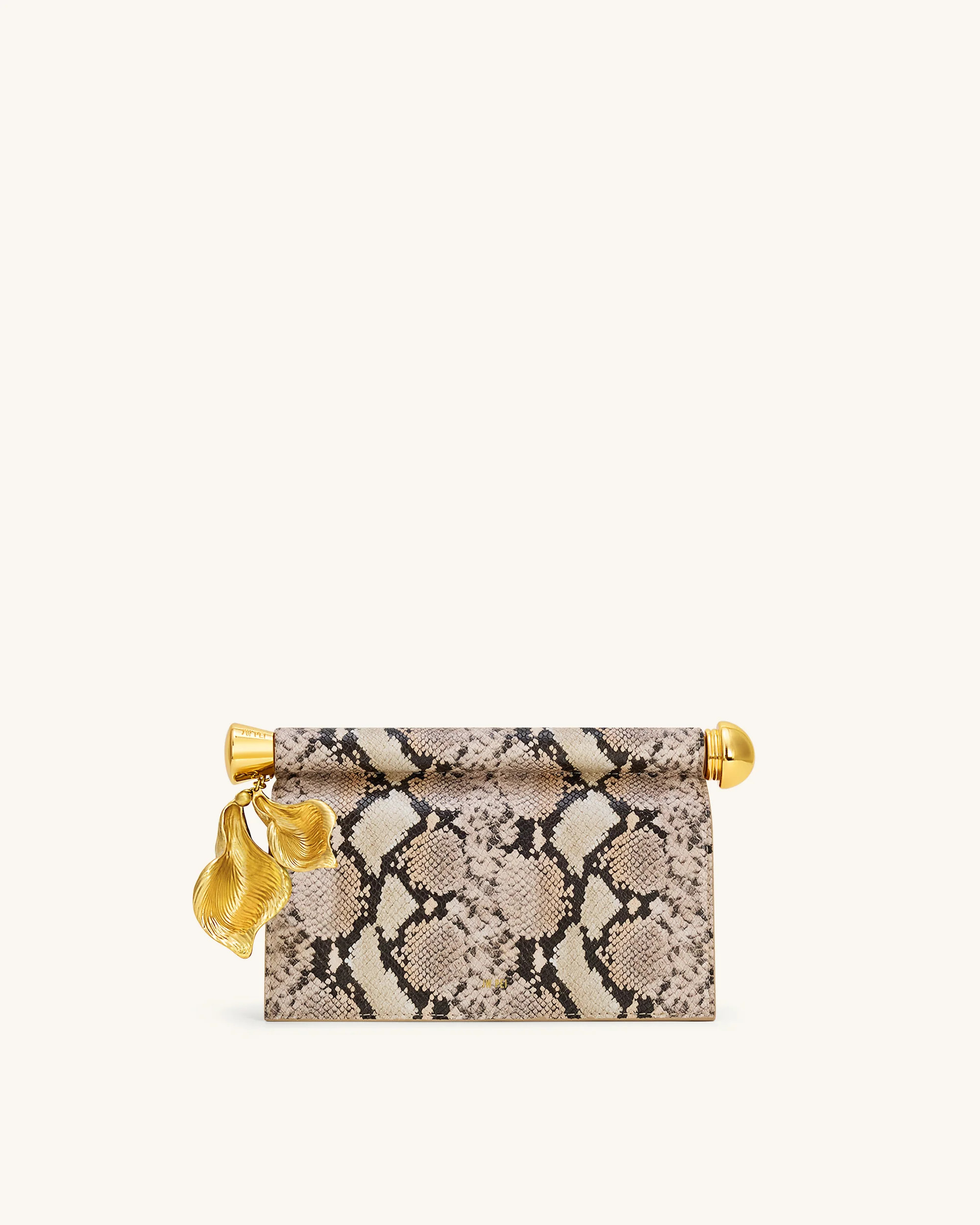 Holly Metal Pendant Embellished Snakeskin Clutch - Apricot | JW PEI US