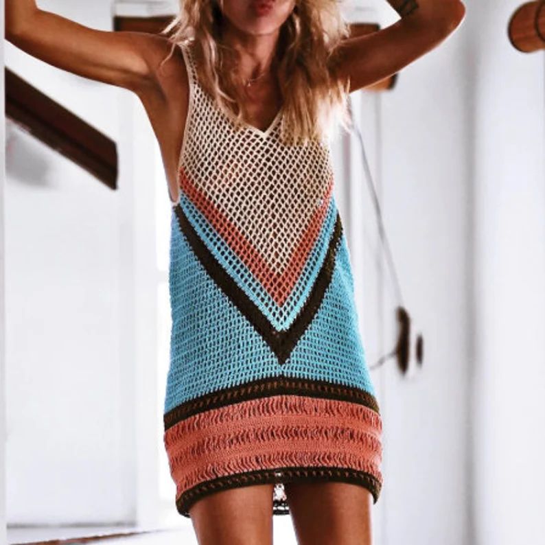Crochet Dressbeach Dress Beach Apparel Cotton Dress | Etsy | Etsy (US)