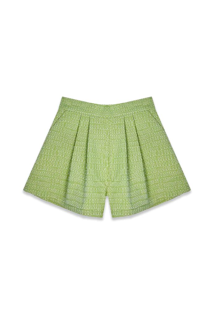 BURU x Sarah Bray Bermuda Flat Front Everyday Shorts - Mint Embroidered - PRE-SALE | Shop BURU