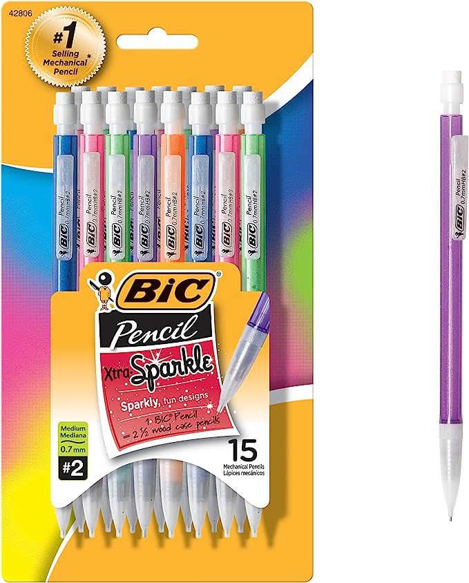 BIC Xtra-Sparkle Mechanical Pencil, Medium Point (0.7mm), Fun Design With Colorful Barrel, 15-Cou... | Amazon (US)