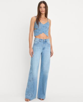 Good American Women's High-Rise Wide-Leg Embroidered Jeans - Indigo1202 | Macy's