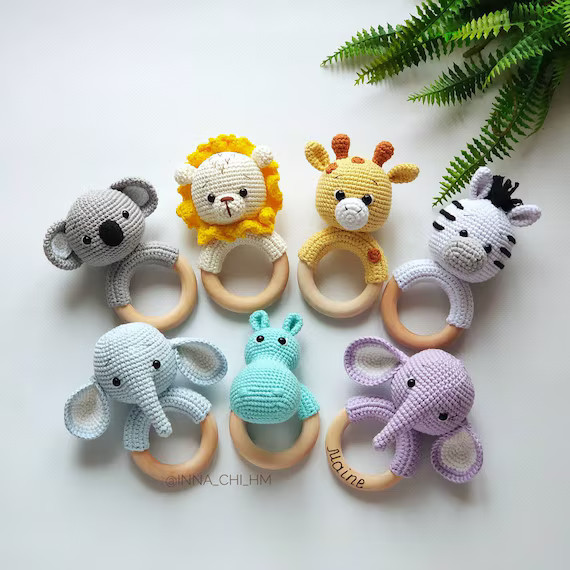 Safari baby rattle Hippo Elephant Lion Giraffe Zebra Koala | Etsy | Etsy (US)