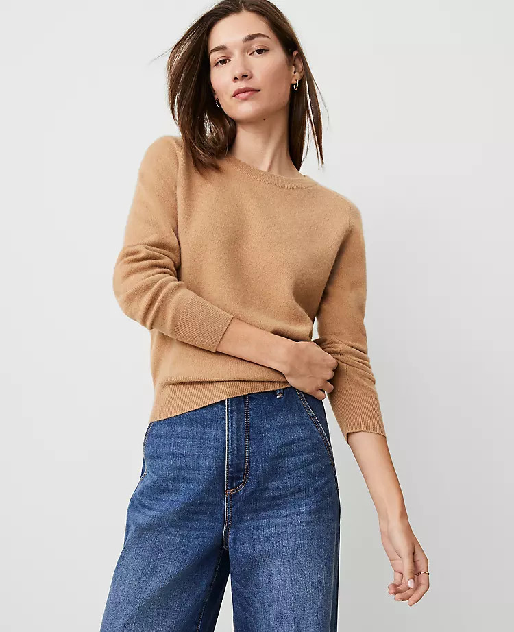 Cashmere Crew Neck Saddle Shoulder Sweater | Ann Taylor (US)