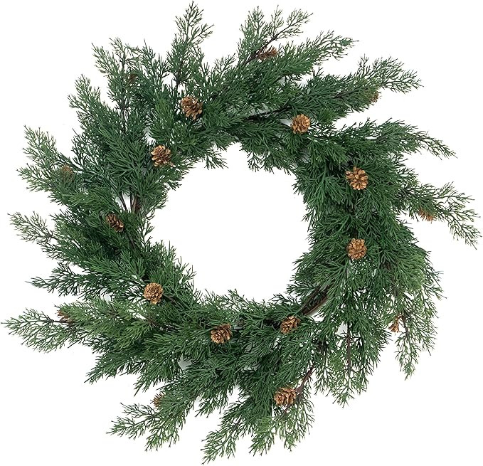 2 Pcs 24-Inch Artificial Norfolk Pine Wreath - Real Touch, Weatherproof, for Front Door/Windows/I... | Amazon (US)